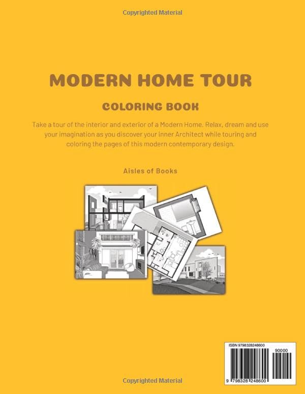 Modern Home Tour Coloring Book Volume 1: Architectural Floor Plans with Exterior and Interior Sketches for Adults (Open House)