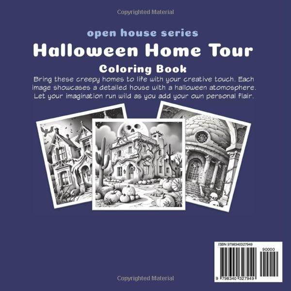 Halloween Home Tour Coloring Book: Grayscale Sketches of Creepy Houses, Cottages and More (Open House)
