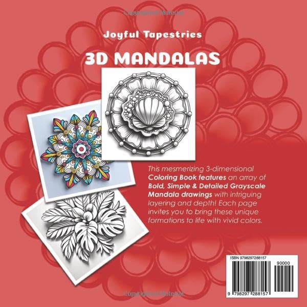 3D Mandalas Coloring Book: 100 Bold, Simple & Detailed Grayscale 3-Dimensional Drawings