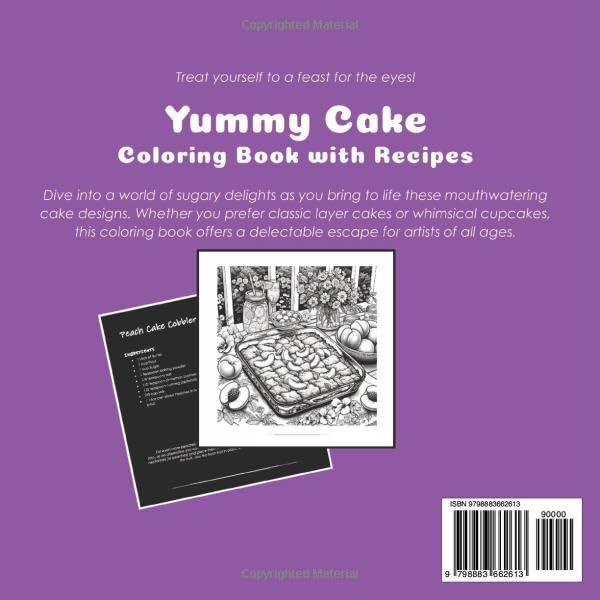 Yummy Cake Coloring Book with Recipes: Grayscale Culinary Coloring Sketches for Adults and Kids (Color & Cook)