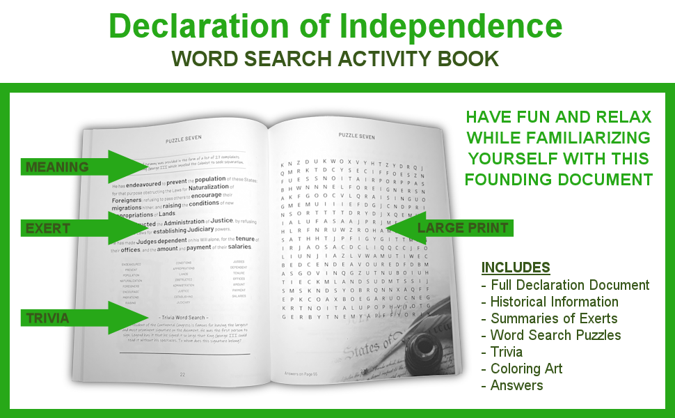 Declaration of Independence Word Search Activity Book: Word Puzzles, Trivia, and More (America Series)