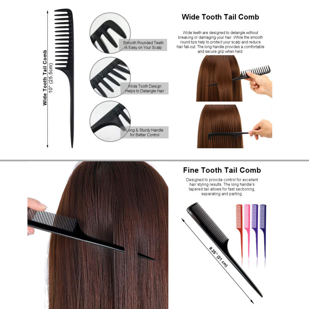 AC055 - 1-Paddle and 1-Roller Brush, 1-Fine and 1-Wide Tooth Comb and 1-Edge Comb - Detangling Hair Care Accessory