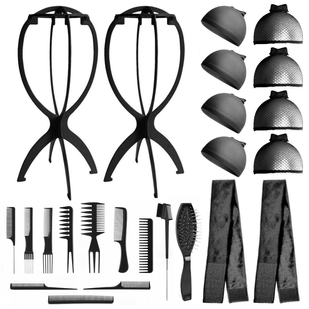 Wig Aisle (Wk014 - 2-wig Stand, 2-wig Grip, 8-wig Caps, 10-combs, 2-brushes) - Wig Accessory Kit