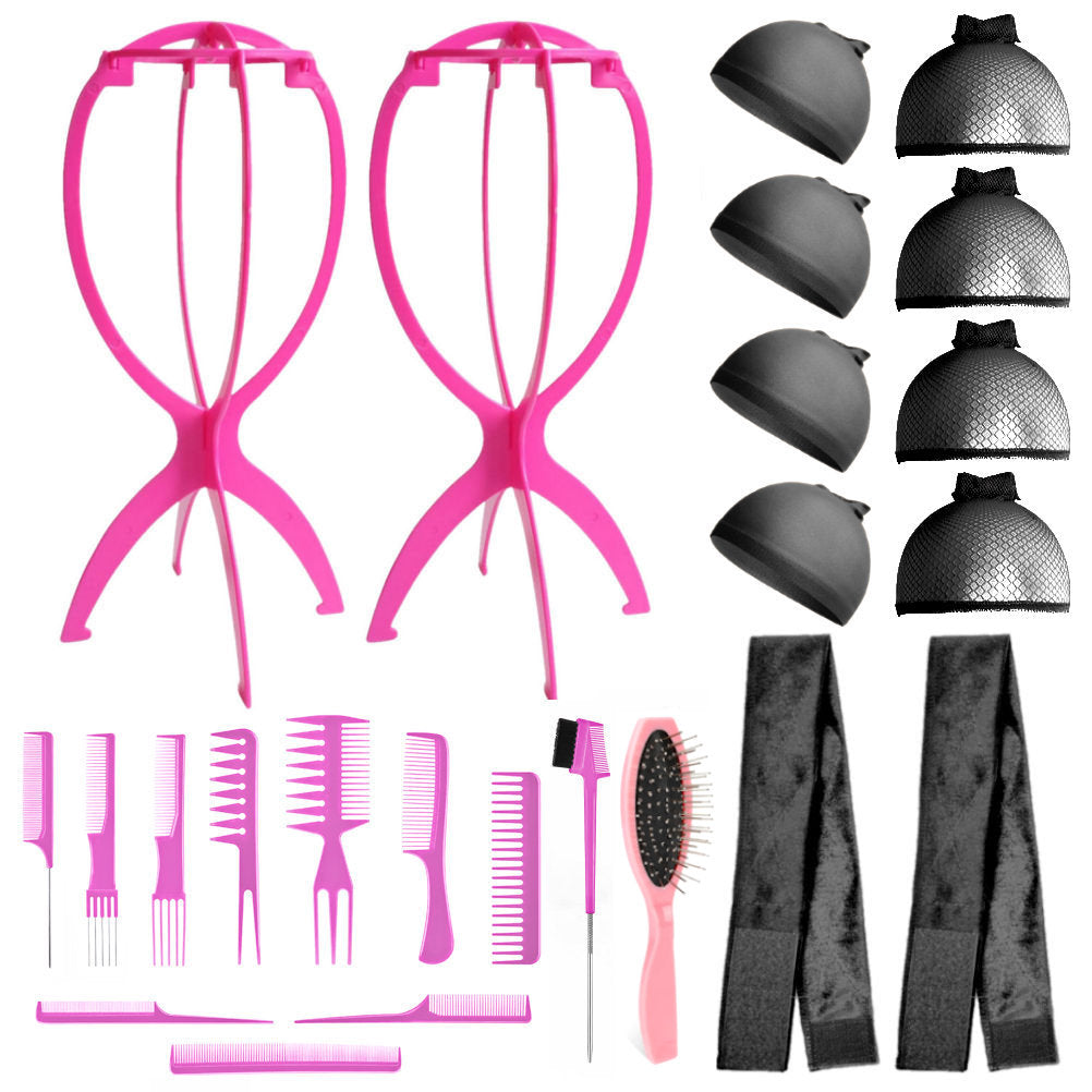 Wig Aisle (Wk014 - 2-wig Stand, 2-wig Grip, 8-wig Caps, 10-combs, 2-brushes) - Wig Accessory Kit