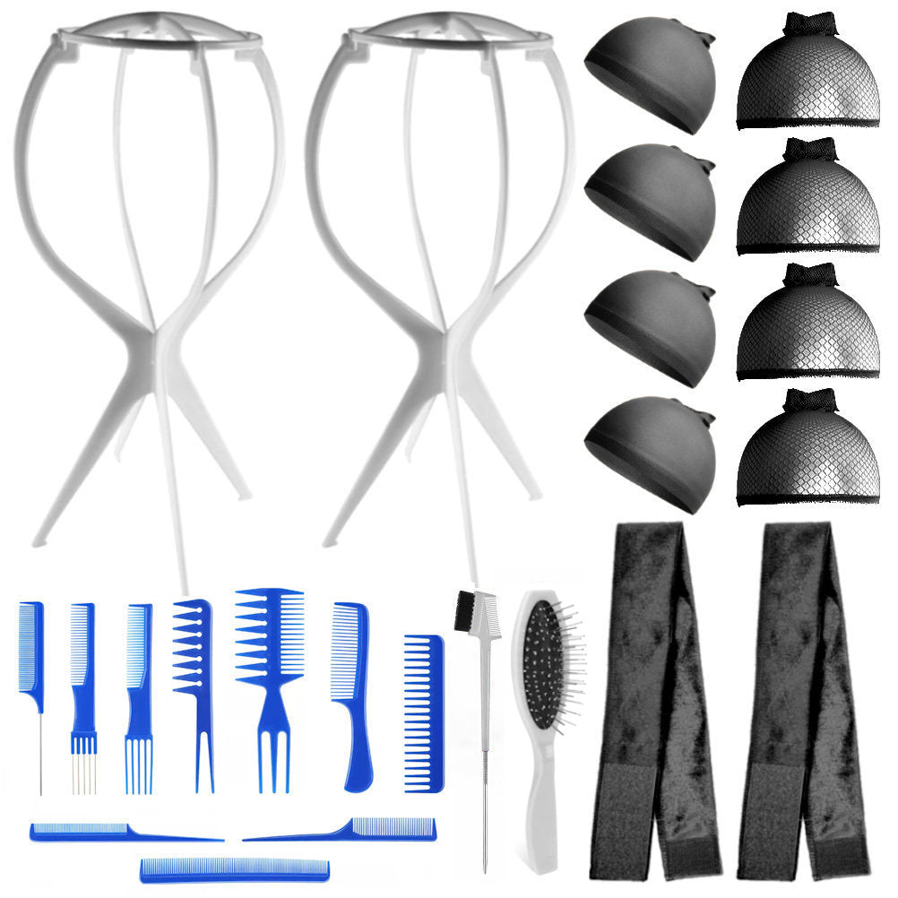 Wig Aisle (Wk014 - 2-wig Stand, 2-wig Grip, 8-wig Caps, 10-combs, 2-brushes) - Wig Accessory Kit