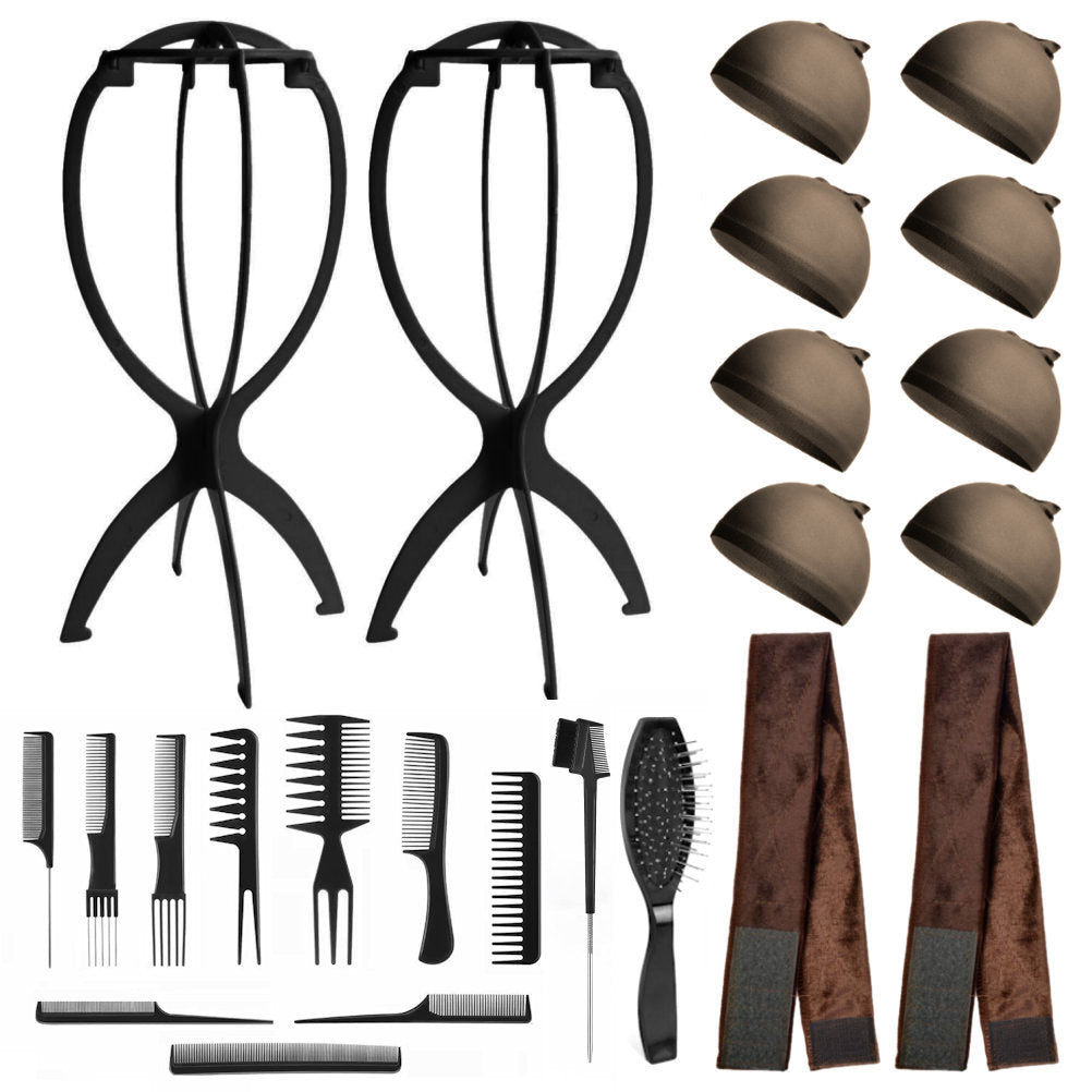 Wig Aisle (Wk014 - 2-wig Stand, 2-wig Grip, 8-wig Caps, 10-combs, 2-brushes) - Wig Accessory Kit