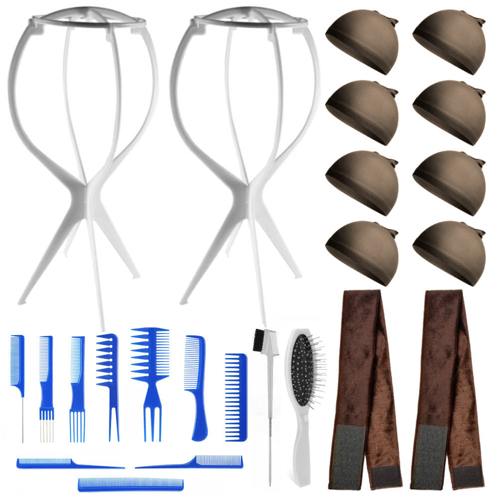 Wig Aisle (Wk014 - 2-wig Stand, 2-wig Grip, 8-wig Caps, 10-combs, 2-brushes) - Wig Accessory Kit