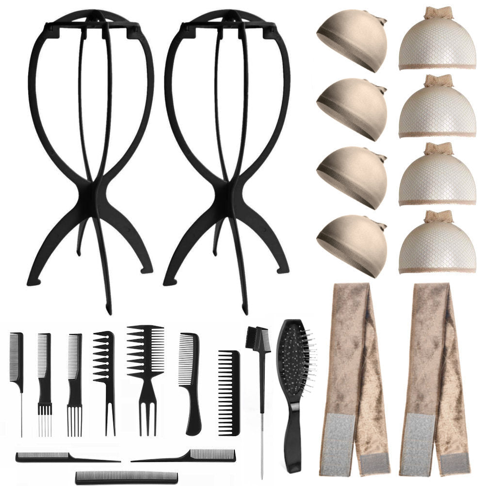 Wig Aisle (Wk014 - 2-wig Stand, 2-wig Grip, 8-wig Caps, 10-combs, 2-brushes) - Wig Accessory Kit