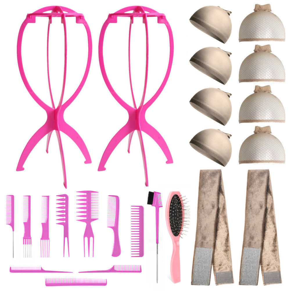 Wig Aisle (Wk014 - 2-wig Stand, 2-wig Grip, 8-wig Caps, 10-combs, 2-brushes) - Wig Accessory Kit