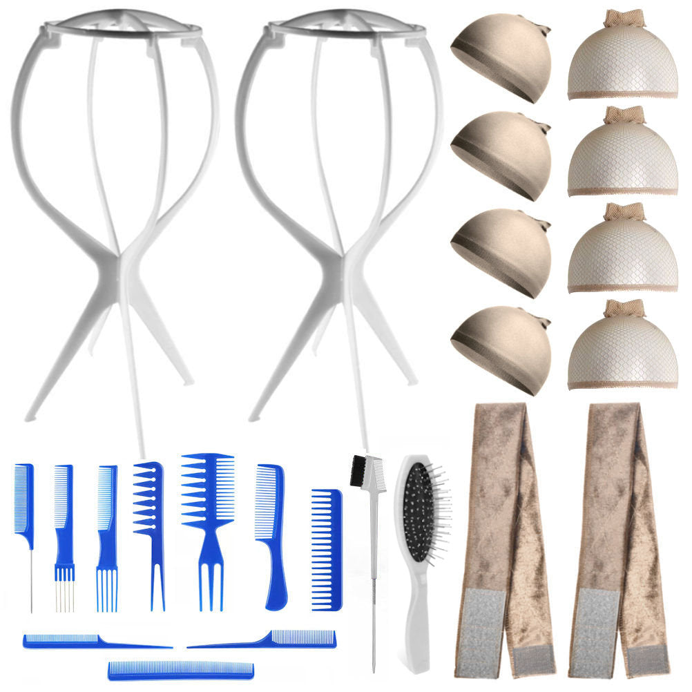 Wig Aisle (Wk014 - 2-wig Stand, 2-wig Grip, 8-wig Caps, 10-combs, 2-brushes) - Wig Accessory Kit