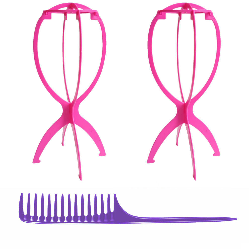 WK042 - 2 Wig Stands, 1 Comb, 1 Edge Brush, 1 Cushion Brush - Wig Accessory Bundle