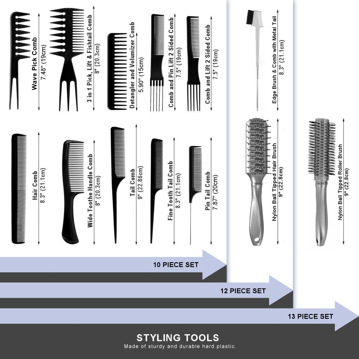AC053 (10-Hair Combs, 1-Vented Brush, 1-Edge Comb - Natural Hair & Wig Accessory Bundle