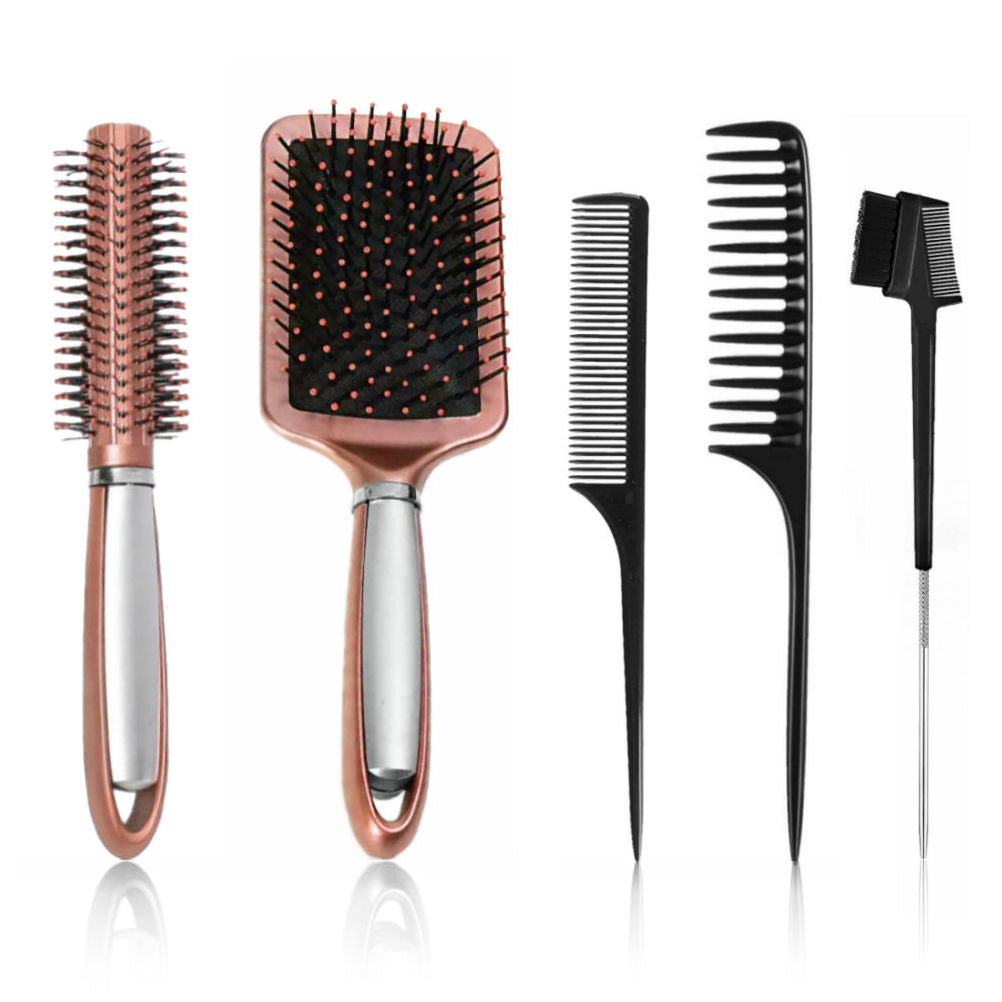AC055 - 1-Paddle and 1-Roller Brush, 1-Fine and 1-Wide Tooth Comb by Wig Aisle in color AC-BLACK_COPPER