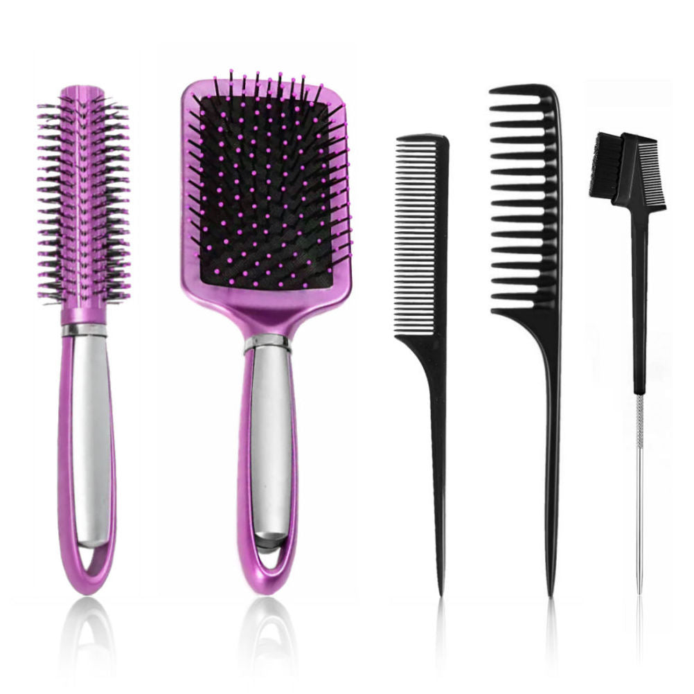 AC055 - 1-Paddle and 1-Roller Brush, 1-Fine and 1-Wide Tooth Comb by Wig Aisle in color AC-BLACK_PINK