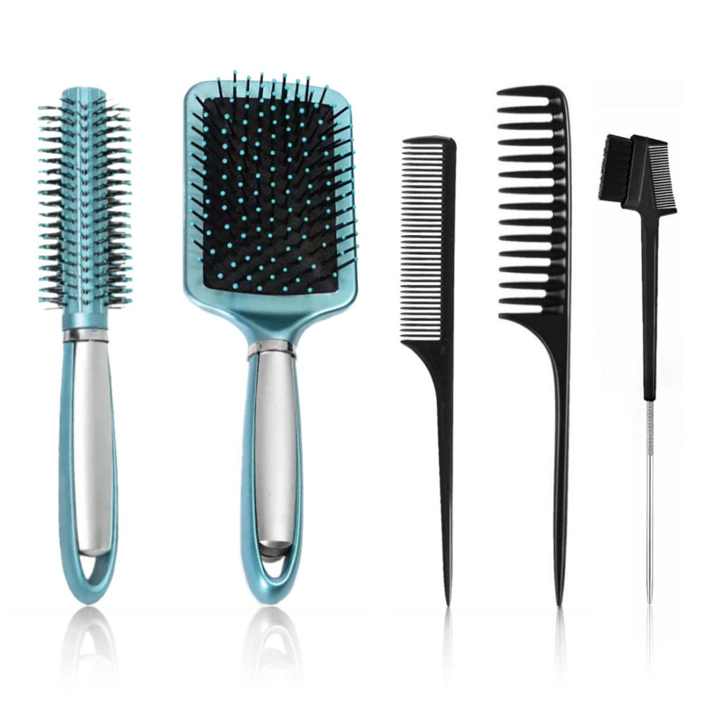 AC055 - 1-Paddle and 1-Roller Brush, 1-Fine and 1-Wide Tooth Comb by Wig Aisle in color AC-BLACK_TEAL