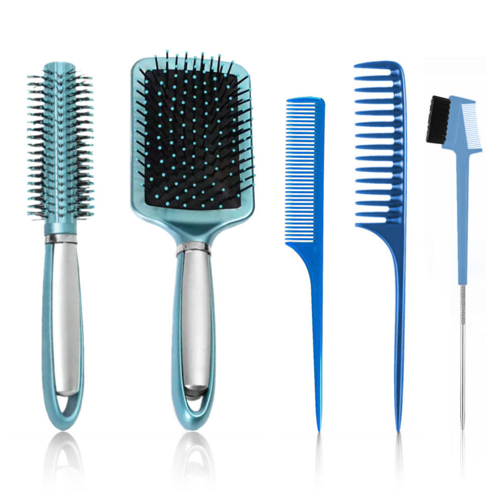 AC055 - 1-Paddle and 1-Roller Brush, 1-Fine and 1-Wide Tooth Comb by Wig Aisle in color AC-BLUE