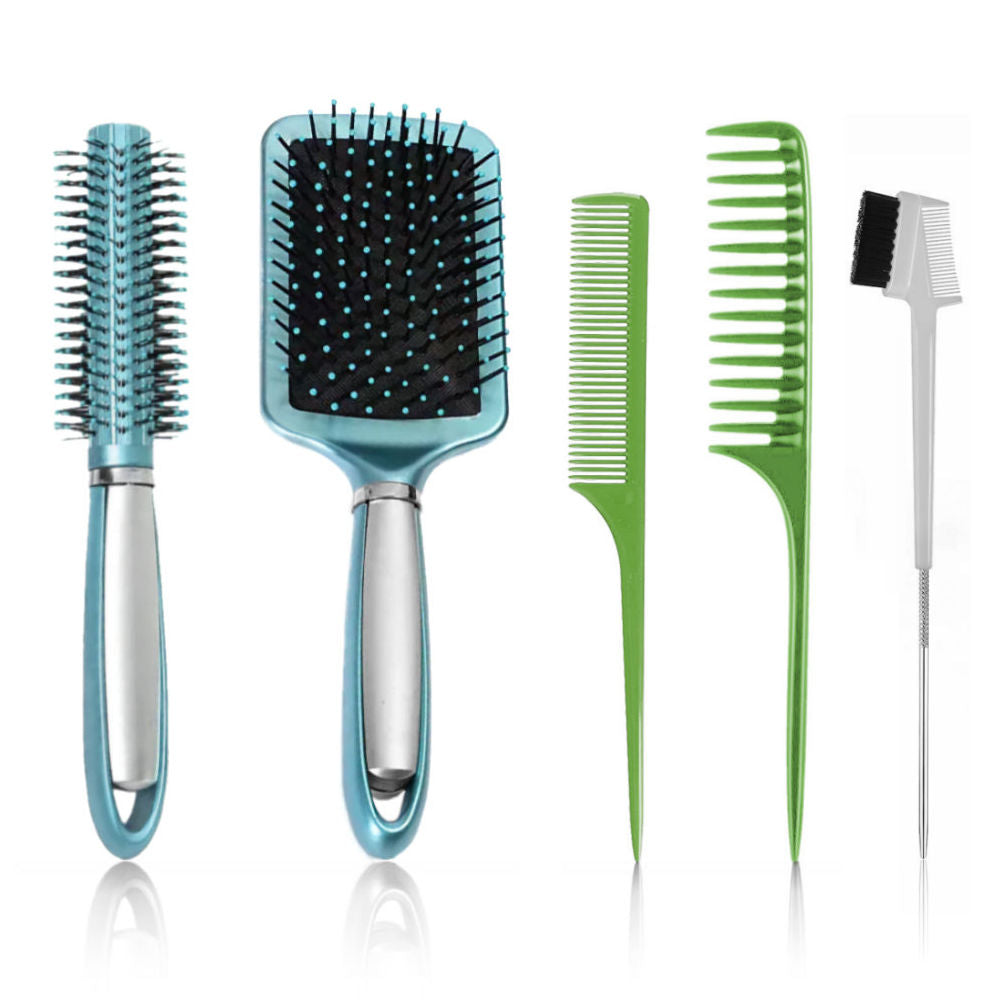 AC055 - 1-Paddle and 1-Roller Brush, 1-Fine and 1-Wide Tooth Comb by Wig Aisle in color AC-GREEN