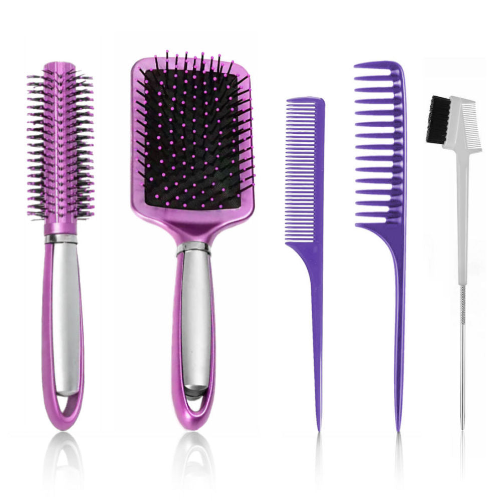 AC055 - 1-Paddle and 1-Roller Brush, 1-Fine and 1-Wide Tooth Comb by Wig Aisle in color AC-PURPLE