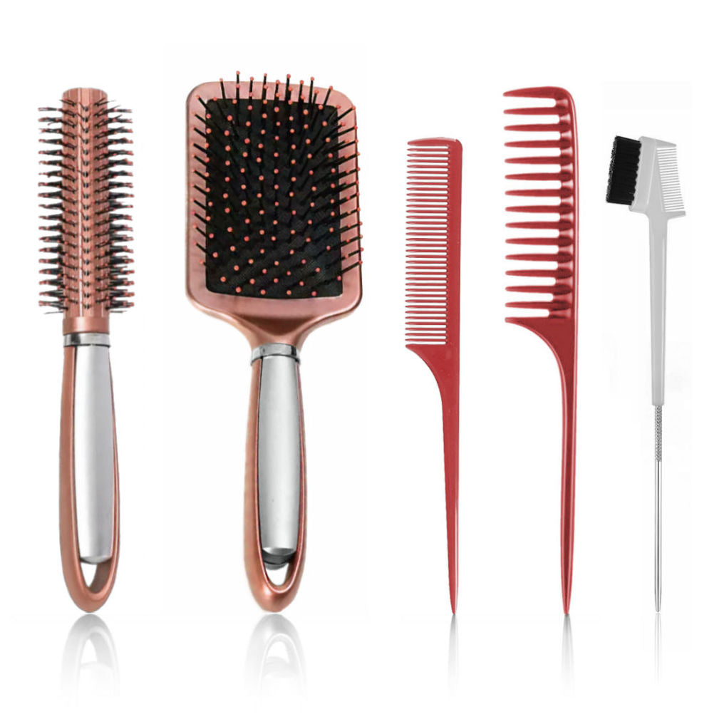 AC055 - 1-Paddle and 1-Roller Brush, 1-Fine and 1-Wide Tooth Comb by Wig Aisle in color AC-RED