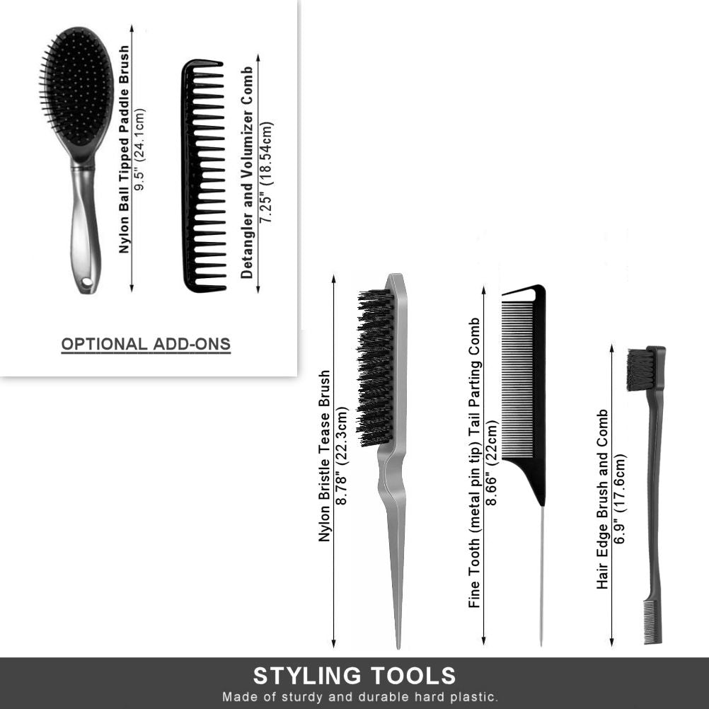 AC058 (1-Parting Comb, 1-Edge Comb, 1-Tease Brush - Hair & Wig Accessory Bundle