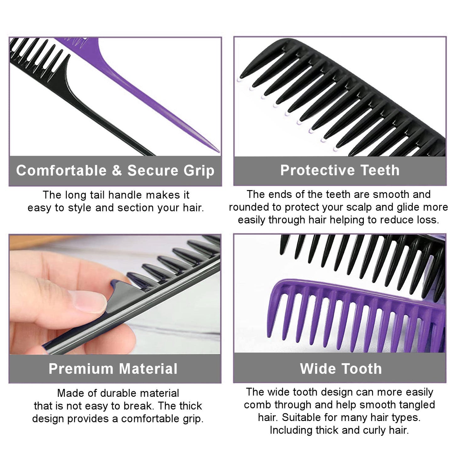 AC111 (Detangling Rat Tail Combs) - Wide And Fine Tooth, Anti Static Hair Care Accessory