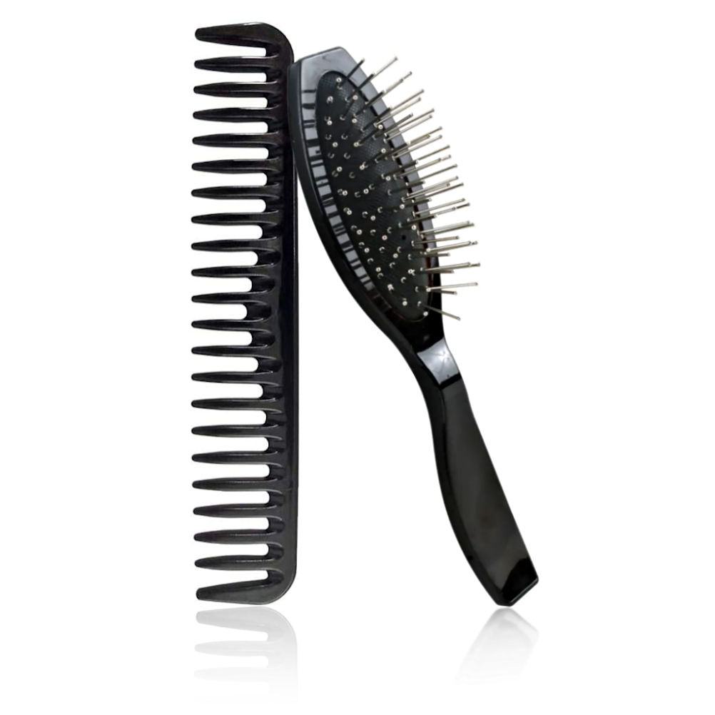 AC221 - Wig Brush with Wire Ball-Tip & Wide Tooth Detangling Comb by Wig Aisle in color AC-BLACK