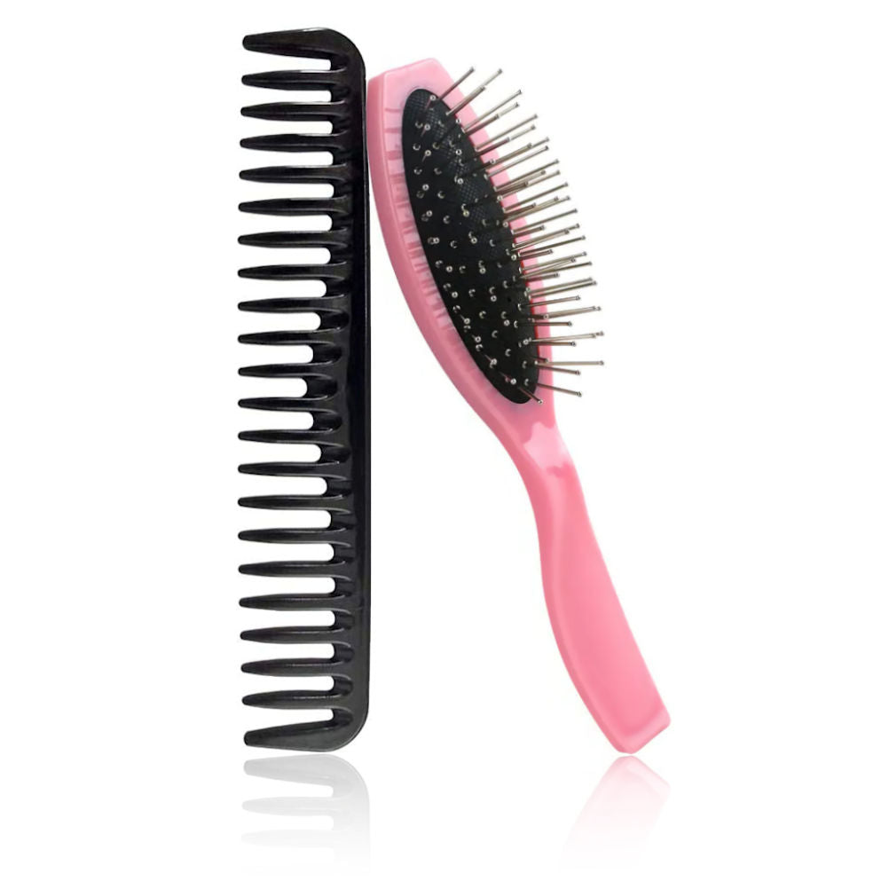 AC221 - Wig Brush with Wire Ball-Tip & Wide Tooth Detangling Comb by Wig Aisle in color AC-PINK