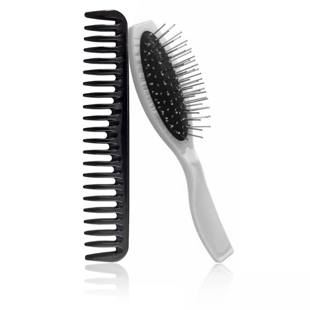 AC221 - Wig Brush with Wire Ball-Tip & Wide Tooth Detangling Comb by Wig Aisle in color AC-WHITE