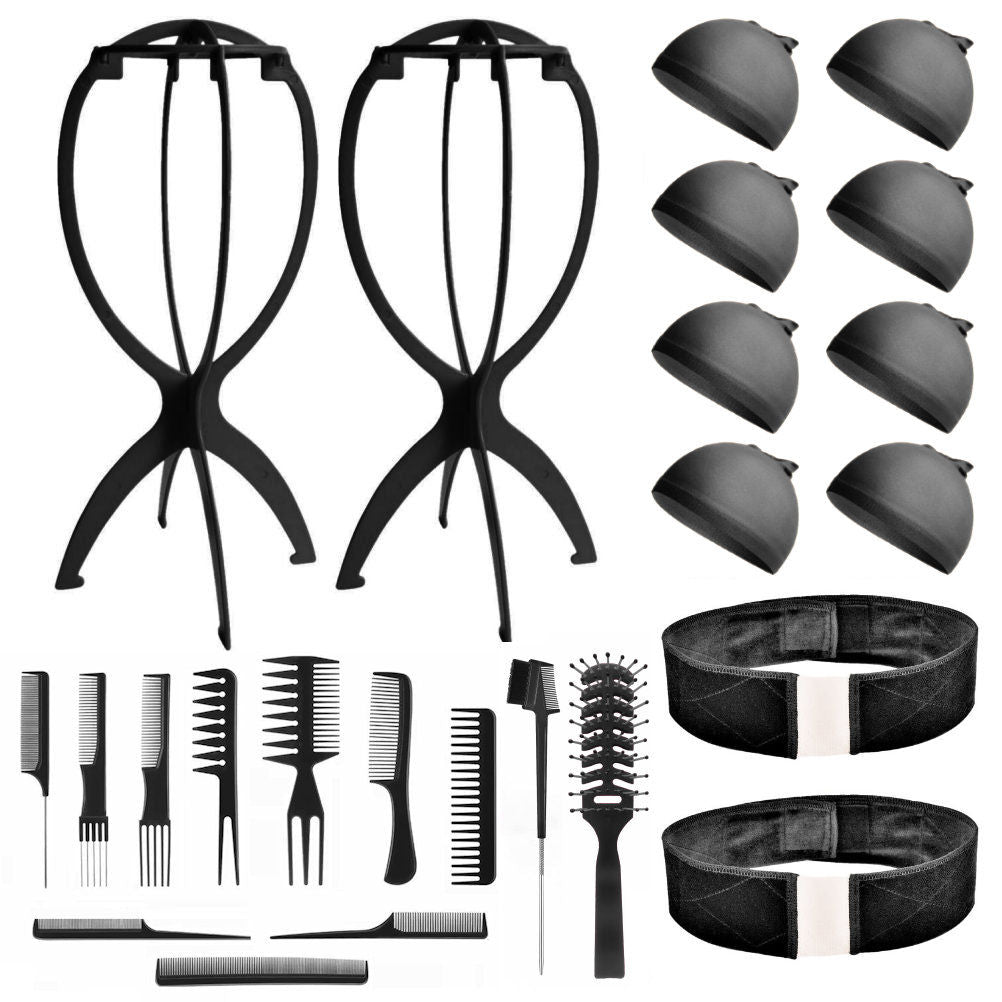 WK014L (2-Wig Stands, 2-Lace Wig Grips, 8-Wig Caps, 10-Combs, 2-Brushes) - Wig Accessory Kit
