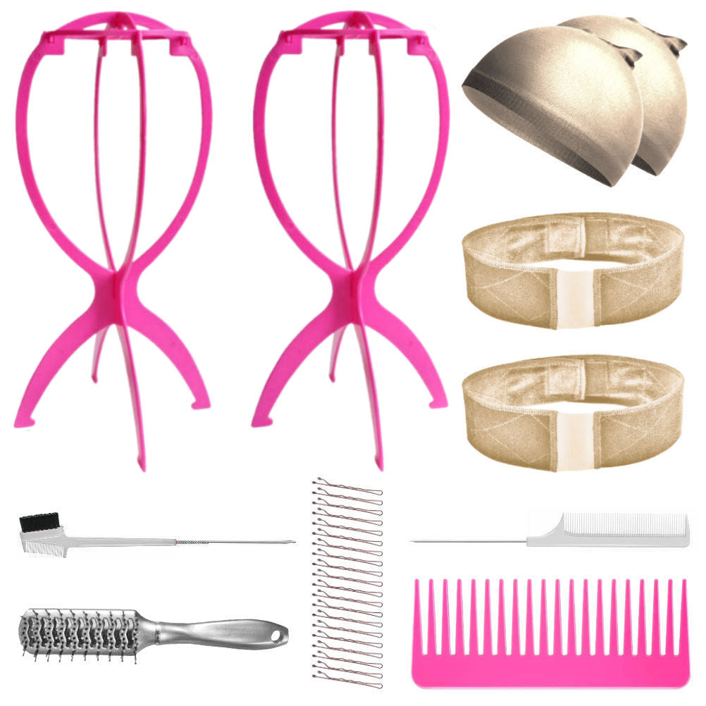 WK022B - 2-Wig Stand, 2-Part Lace Band, 2-Wig Cap, 3-Comb 1-Brush by Wig Aisle in color WK-LITE_PK
