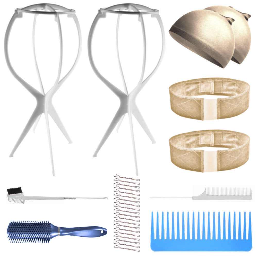 WK022L - 2-Wig Stand, 2-Part Lace Band, 2-Wig Cap, 3-Comb 1-Brush by Wig Aisle in color WK-LITE_WHT