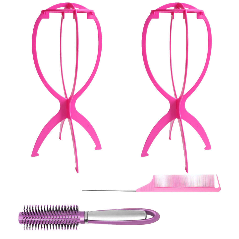 WK042 - 2 Wig Stands, 1 Comb, 1 Brush by Wig Aisle in color AC-PINK