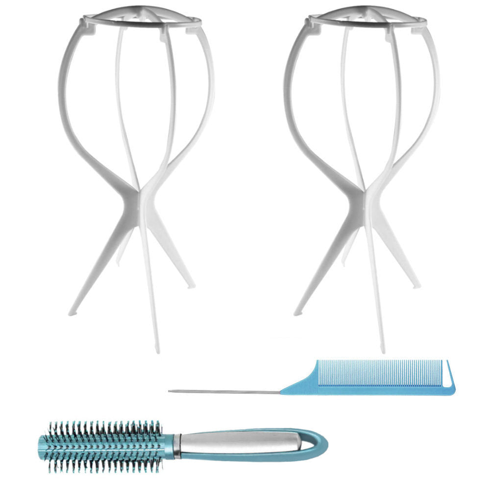 WK042 - 2 Wig Stands, 1 Comb, 1 Brush by Wig Aisle in color AC-WHITE