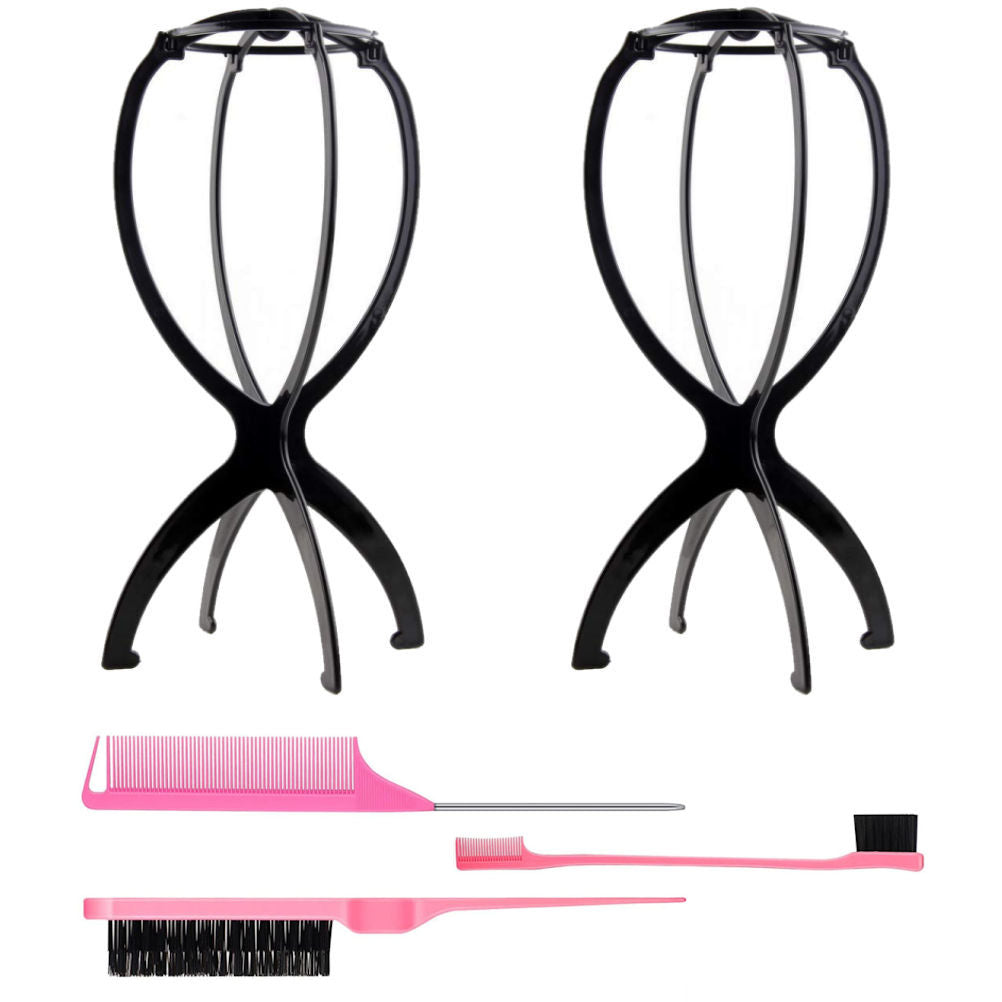 WK042 - 2 Wig Stands, 1 Comb, 1 Brush by Wig Aisle in color AC-BLACK