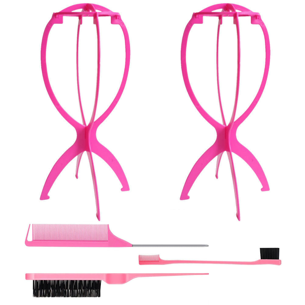 WK042 - 2 Wig Stands, 1 Comb, 1 Brush by Wig Aisle in color AC-PINK