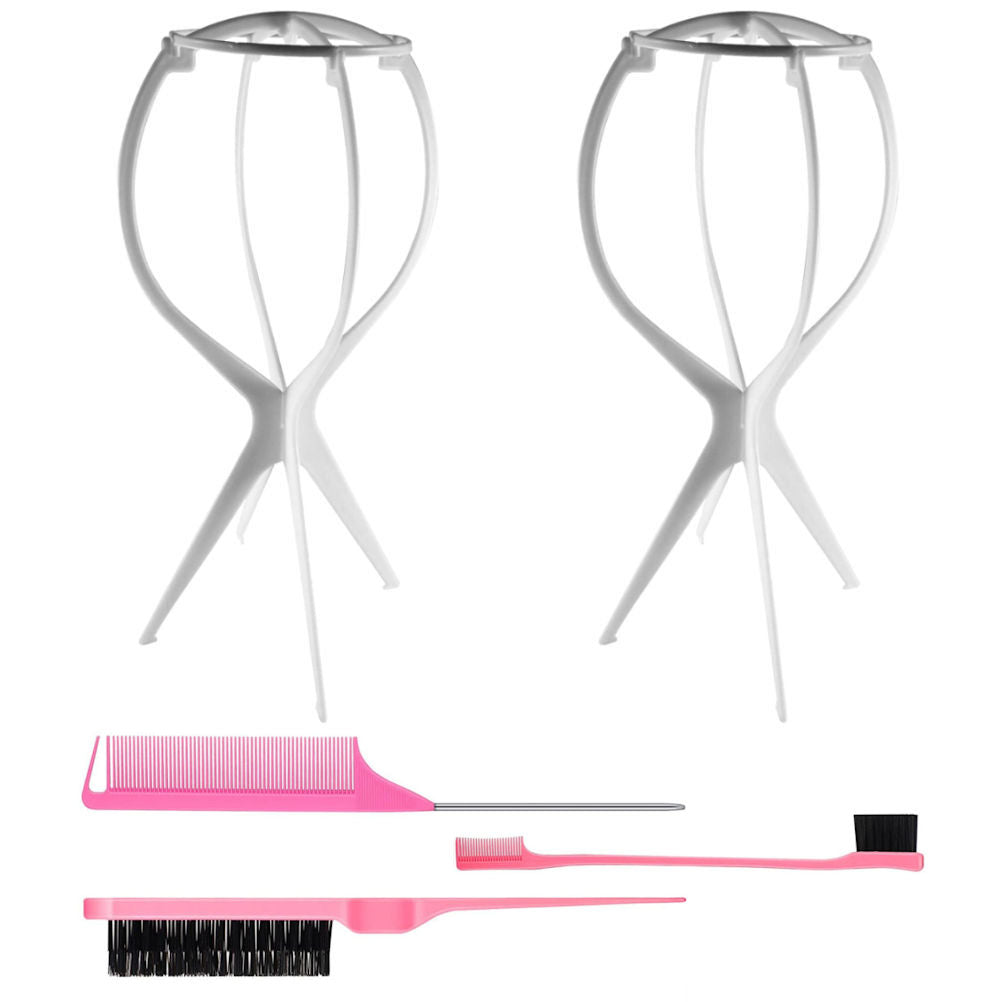 WK042 - 2 Wig Stands, 1 Comb, 1 Brush by Wig Aisle in color AC-WHITE