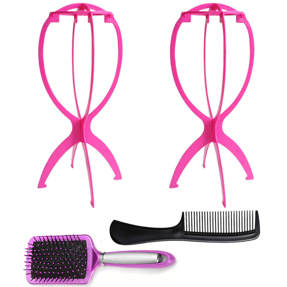 WK042 - 2 Wig Stands, 1 Comb, 1 Brush by Wig Aisle in color AC-PINK