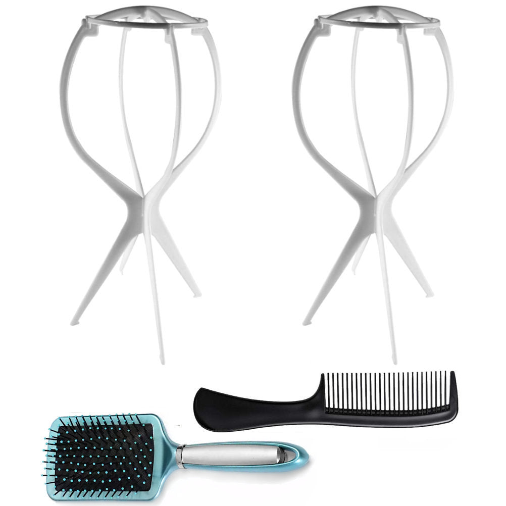 WK042 - 2 Wig Stands, 1 Comb, 1 Brush by Wig Aisle in color AC-WHITE