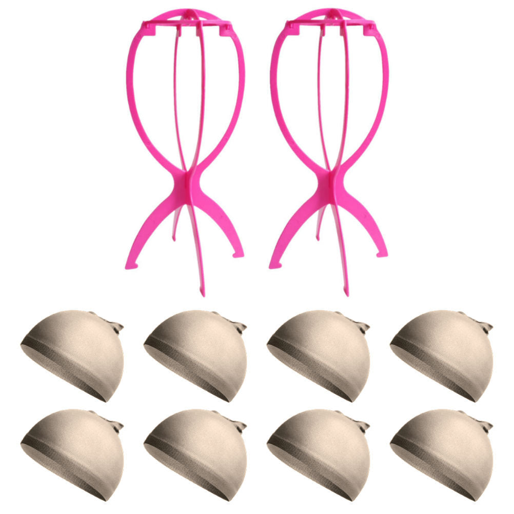 WK043 - 2 Wig Stands, 8 Wig Caps by Wig Aisle in color WK-LITE_PK