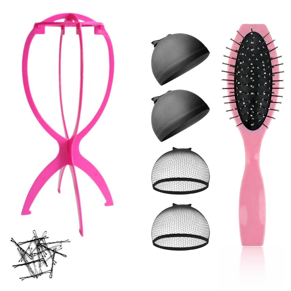 WK015 - 1-Wig Stand, 4-Wig Caps, Bobby Pins by Wig Aisle in color WK-BLACK_PK