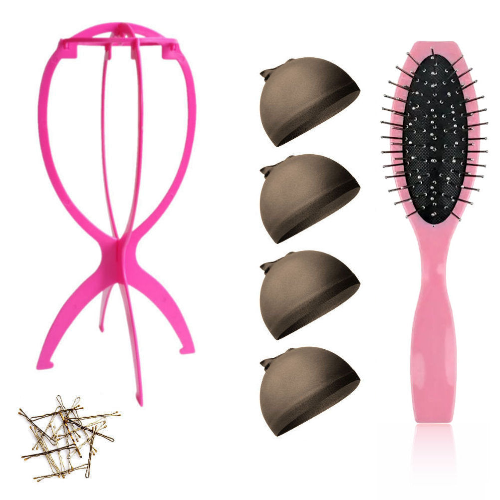 WK015 - 1-Wig Stand, 4-Wig Caps, Bobby Pins by Wig Aisle in color WK-DARK_PK