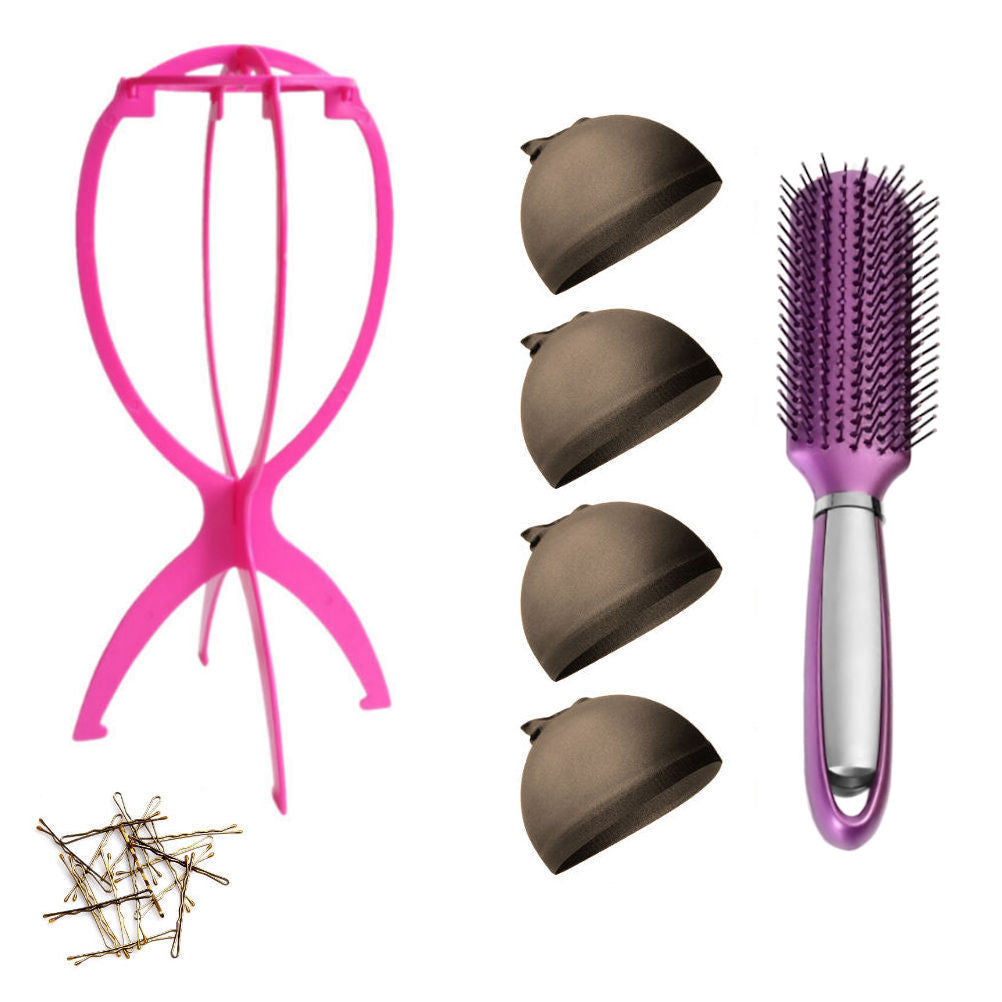 WK015 - 1-Wig Stand, 4-Wig Caps, Bobby Pins by Wig Aisle in color WK-DARK_PK