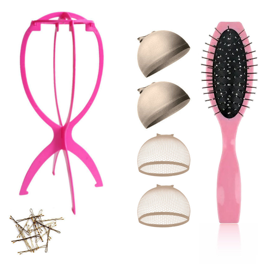 WK015 - 1-Wig Stand, 4-Wig Caps, Bobby Pins by Wig Aisle in color WK-LITE_PK