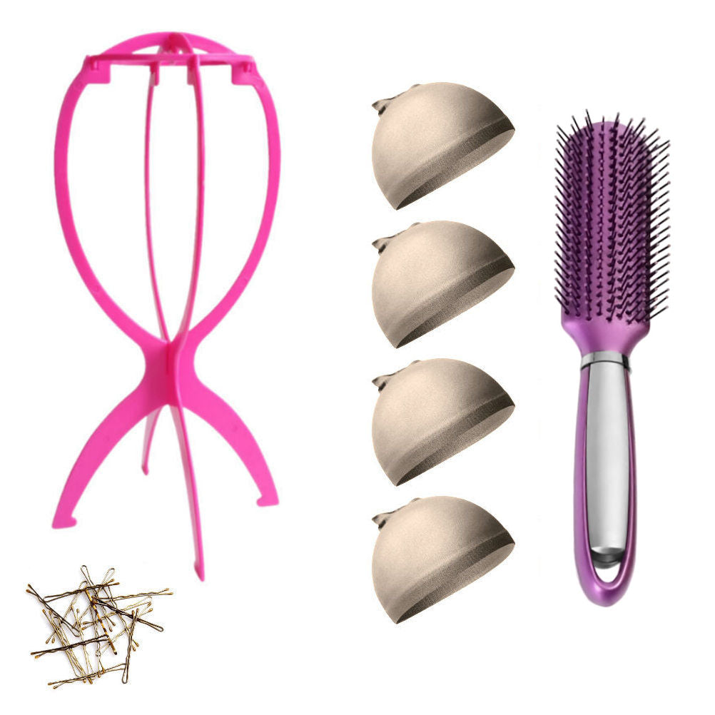 WK015 - 1-Wig Stand, 4-Wig Caps, Bobby Pins by Wig Aisle in color WK-LITE_PK