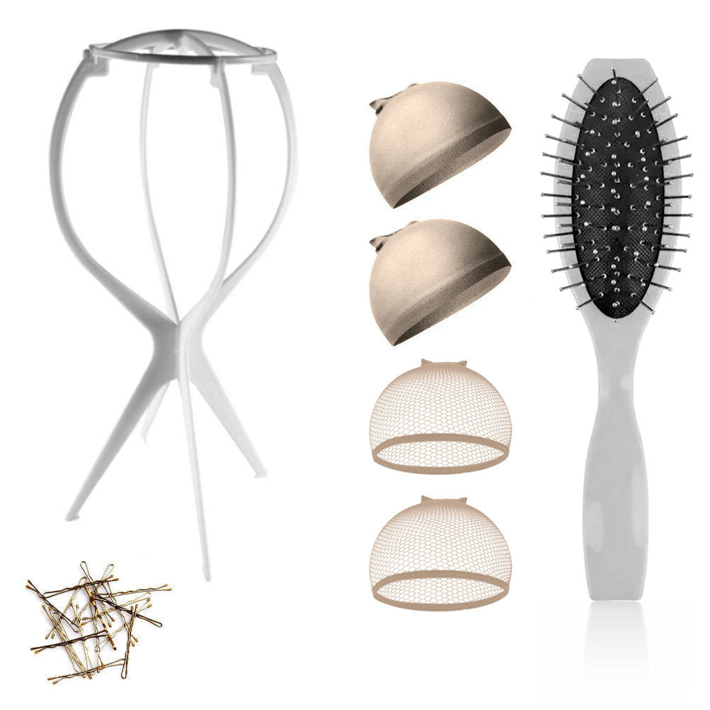WK015 - 1-Wig Stand, 4-Wig Caps, Bobby Pins by Wig Aisle in color WK-LITE_WHT