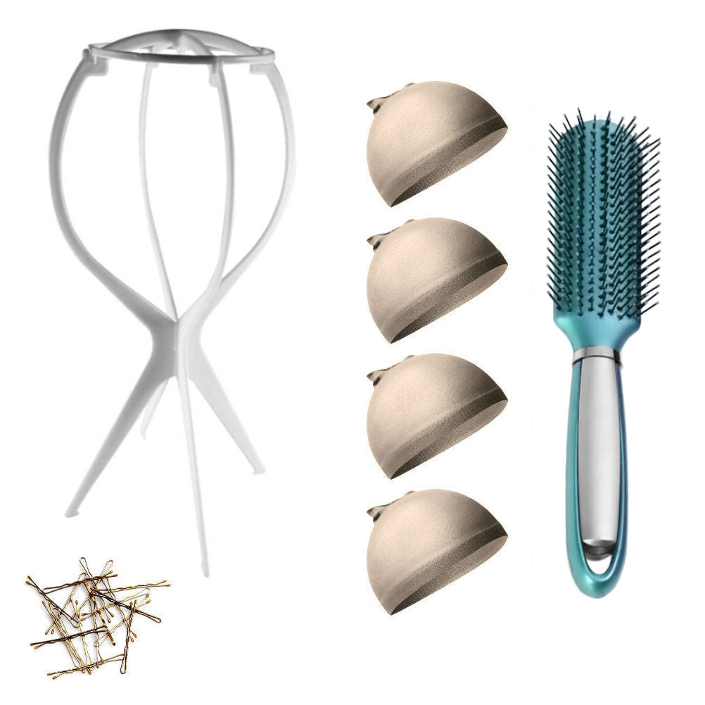 WK015 - 1-Wig Stand, 4-Wig Caps, Bobby Pins by Wig Aisle in color WK-LITE_WHT