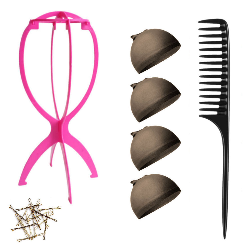 WK015 - 1-Wig Stand, 4-Wig Caps, Bobby Pins by Wig Aisle in color WK-DARK_PK