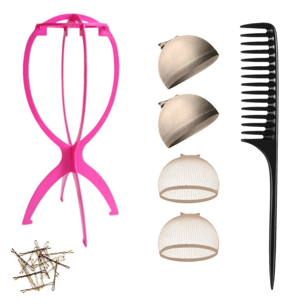 WK015 - 1-Wig Stand, 4-Wig Caps, Bobby Pins by Wig Aisle in color WK-LITE_PK