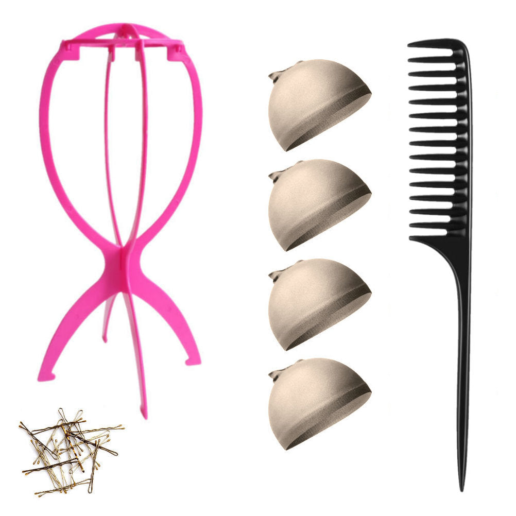 WK015 - 1-Wig Stand, 4-Wig Caps, Bobby Pins by Wig Aisle in color WK-LITE_PK