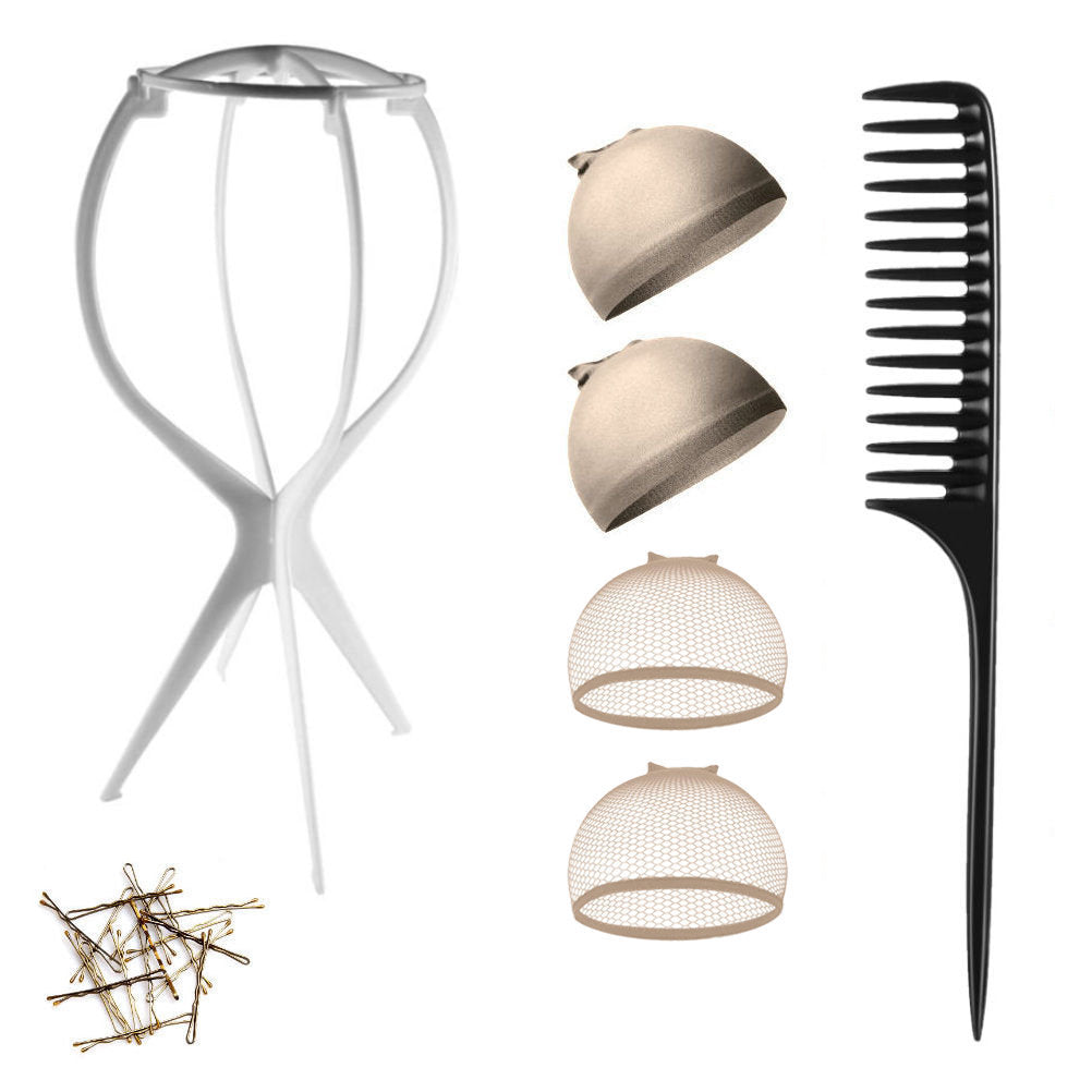 WK015 - 1-Wig Stand, 4-Wig Caps, Bobby Pins by Wig Aisle in color WK-LITE_WHT
